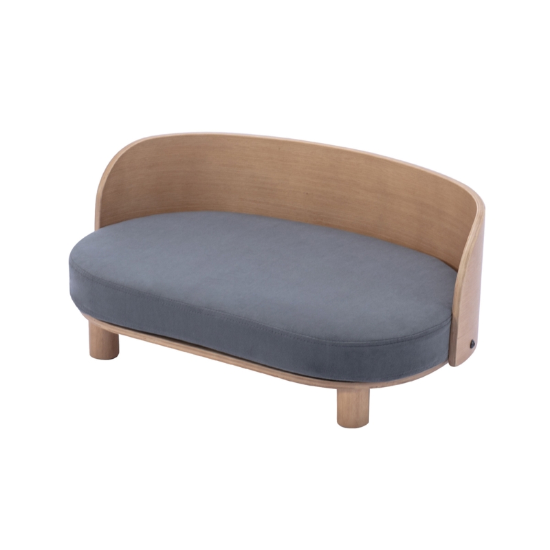 Dog Bed Pet Sofa With Solid Wood Legs And Bent Wood Back, Velvet Cushion