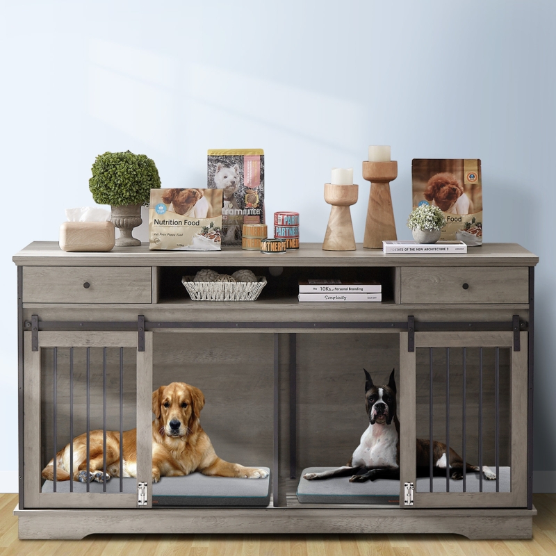 Dog Crate Furniture Large Breed Tv Stand With 2 Drawers End Table, 60.1''w*23.6''d*36''h
