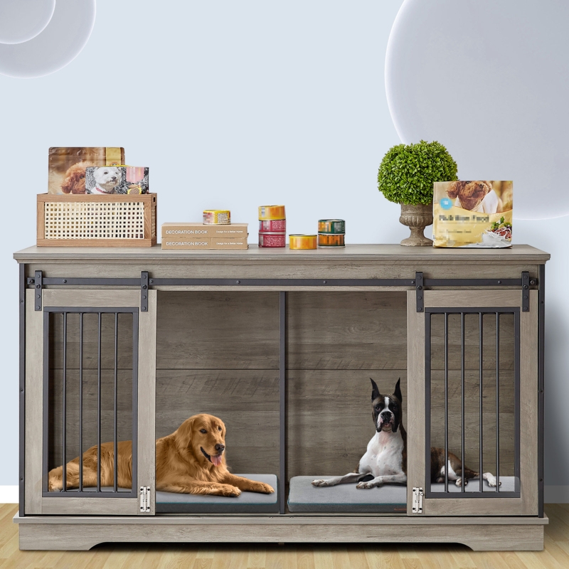 Dog Crate Furniture Large Breed TV Stand With 2 Sliding Doors