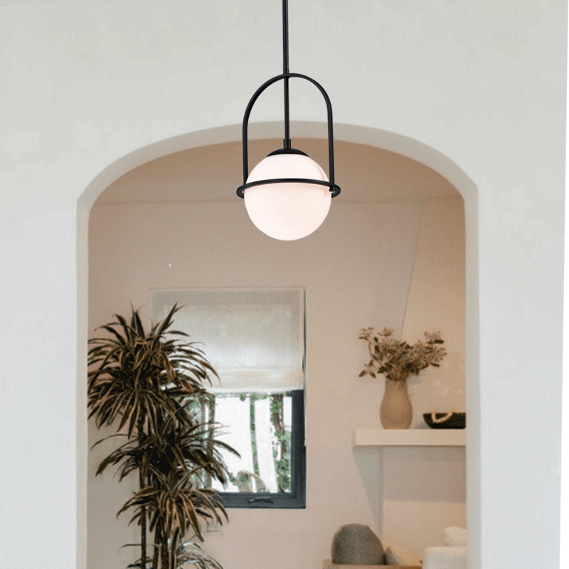 Dowzall  Black Orb Globe Mini Pendant Light Fixture Mid Century Glass Chandelier