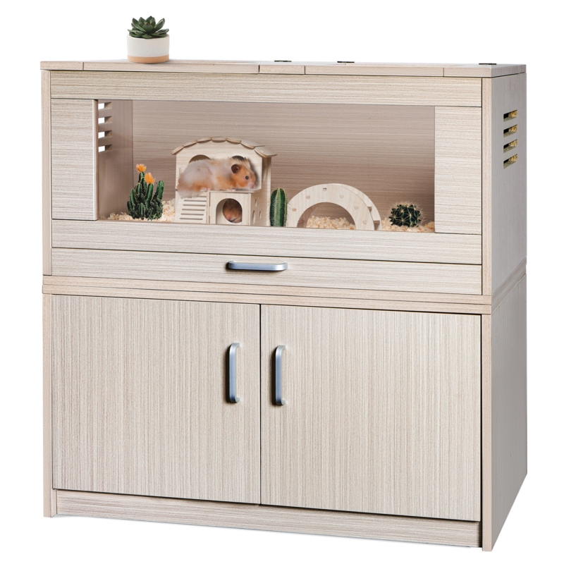 Dracy Hamster Cage with Storage Cabinet Small Animal Cage with House u0026 Bridge, Openable Top Acrylic