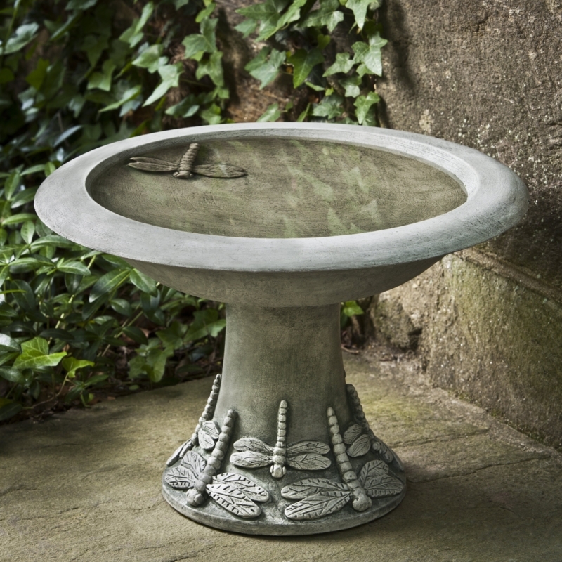 Dragonfly Concrete Pedestal Birdbath