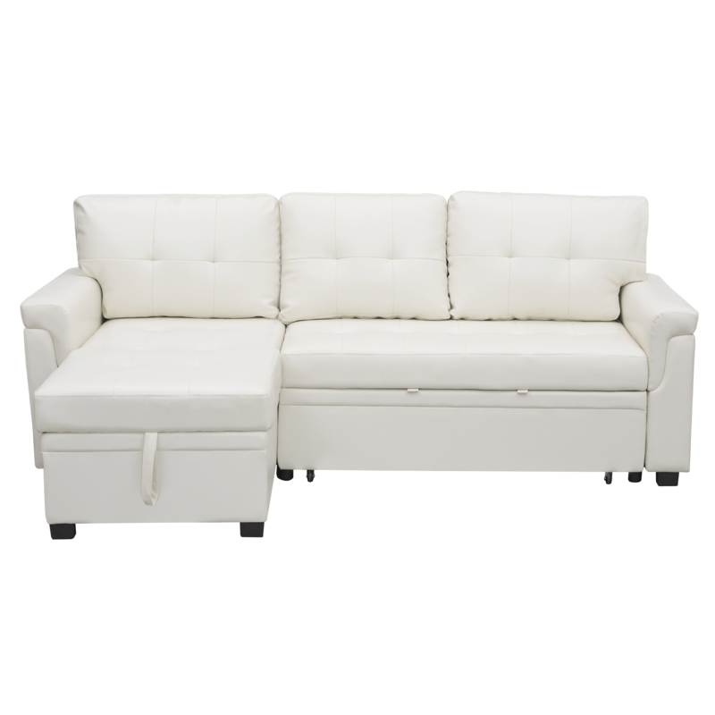 Drashti L Shaped Sleeper Sofa with Storage Pull-Out Couch Bed Upholstered Sofa Air Leather Couch