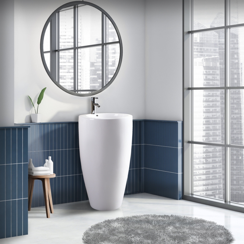 Ebern Designs Pansela 32.69'' Tall White Vitreous China Circular Pedestal Bathroom Sink with Overflow