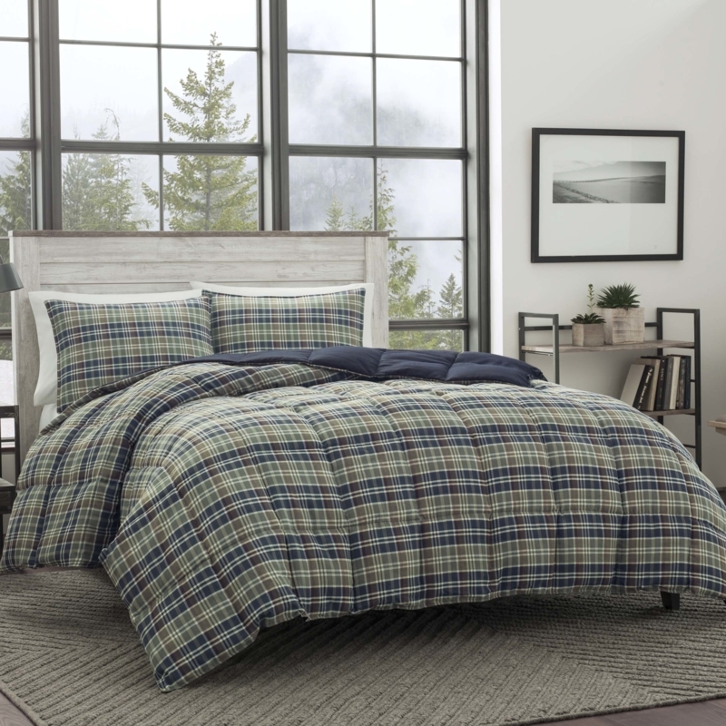 Eddie Bauer Rugged Plaid Down Alt Reversible Navy Comforter Set