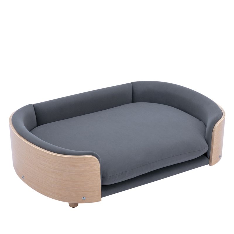 Elevated Dog Bed Pet Sofa With Solid Wood Legs And Bent Wood Back,Pet Couch With Washable Cushion Cover
