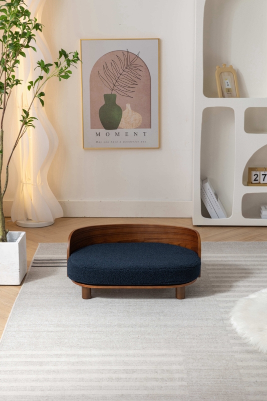 Elevated Dog Bed Pet Sofa With Solid Wood Legs And Walnut Bent Wood Back, Cashmere Cushion