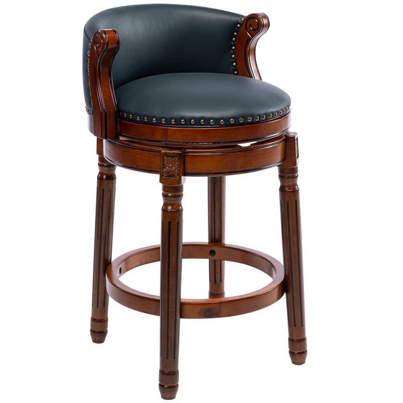 Elkton Wooden Counter Stool, Genuine Leather Swivel Seat Bar Stool
