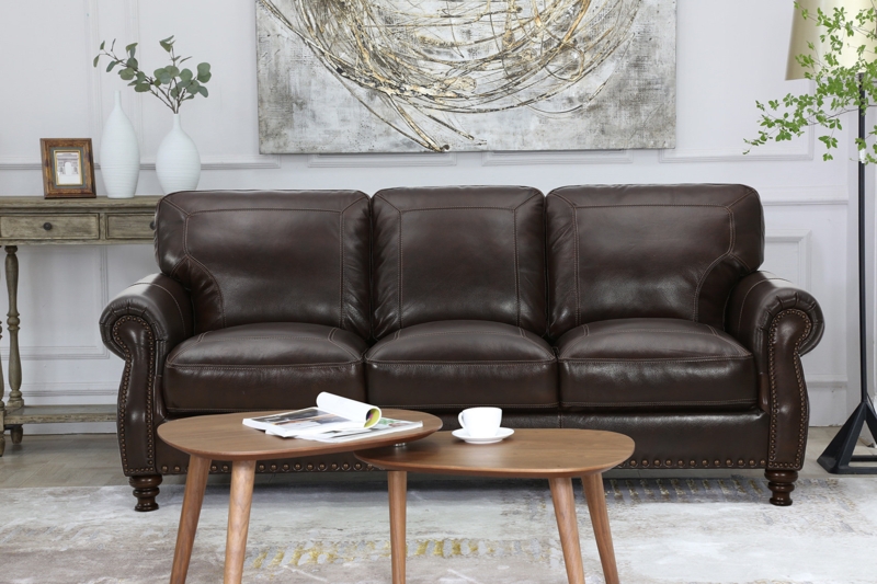 Ellard Genuine Leather Rolled Arm Sofa