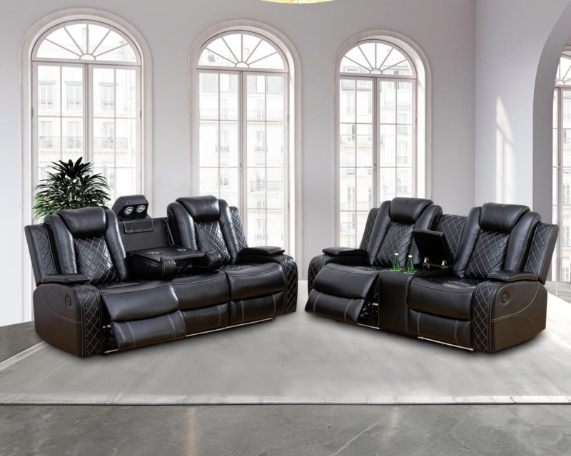 Erida 2 - Piece Leather Power Reclining Living Room Sofa Set with LED Light