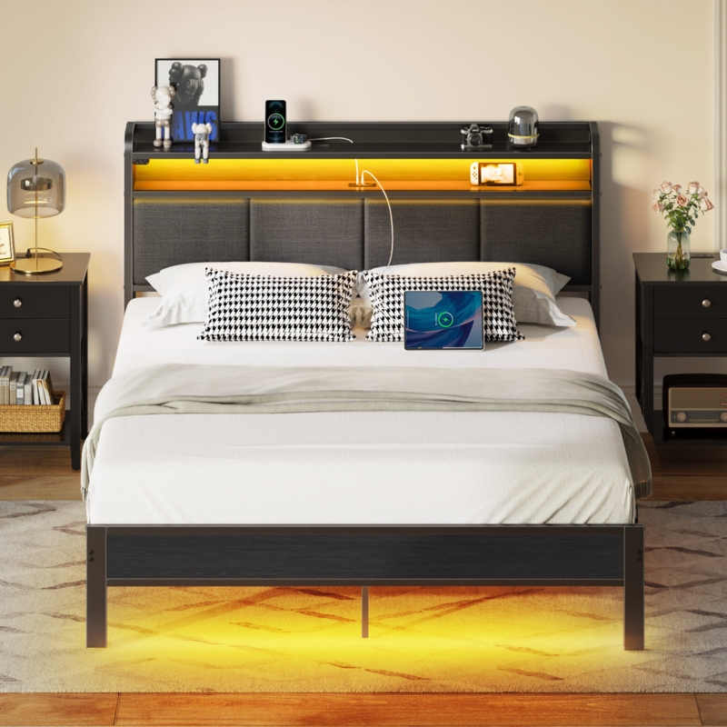 Etsuyo Upholstered Metal Bookcase Storage Bed