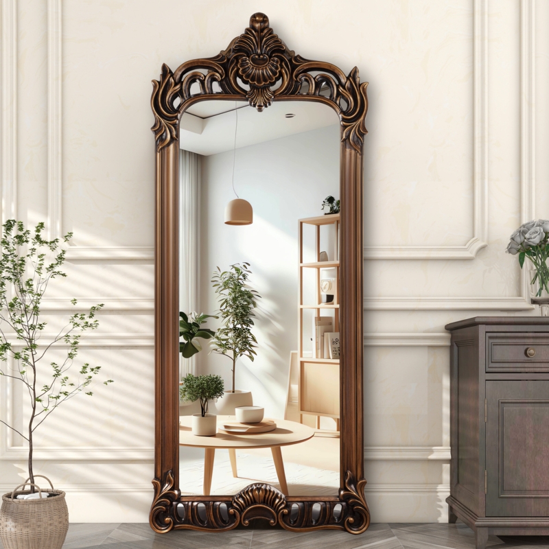 Euri Oversized Vintage Gold Arch Full Length Floor Mirror 75'' H