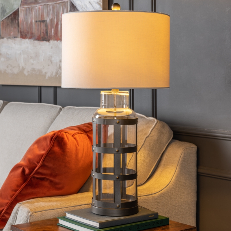 Everly 29" Caged Metal Lamp with Drum Shade