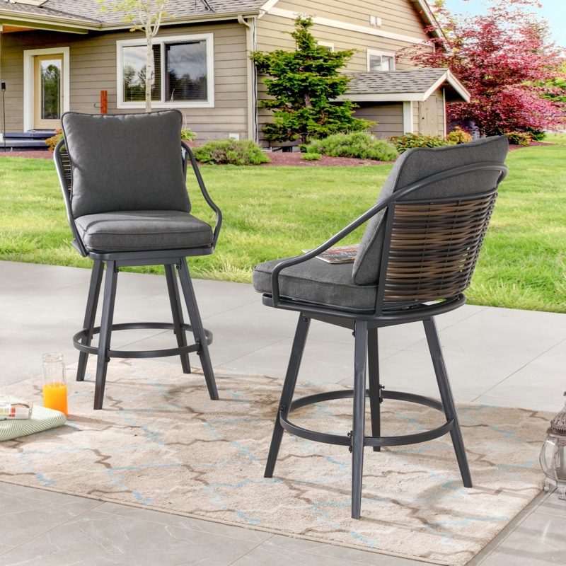Evyonne Powder Coated Steel Outdoor 25'' Counter Stool with Cushion