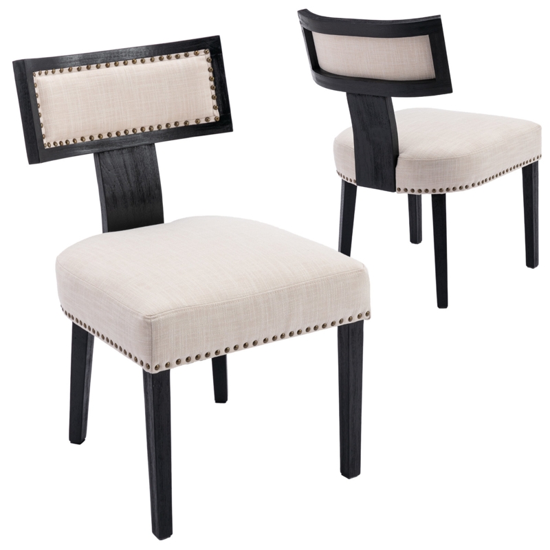 Faranda Mid Century Modern Dining Chairs Farmhouse Linen Fabric Upholstered Accent Chairs Curved (Set of 2)