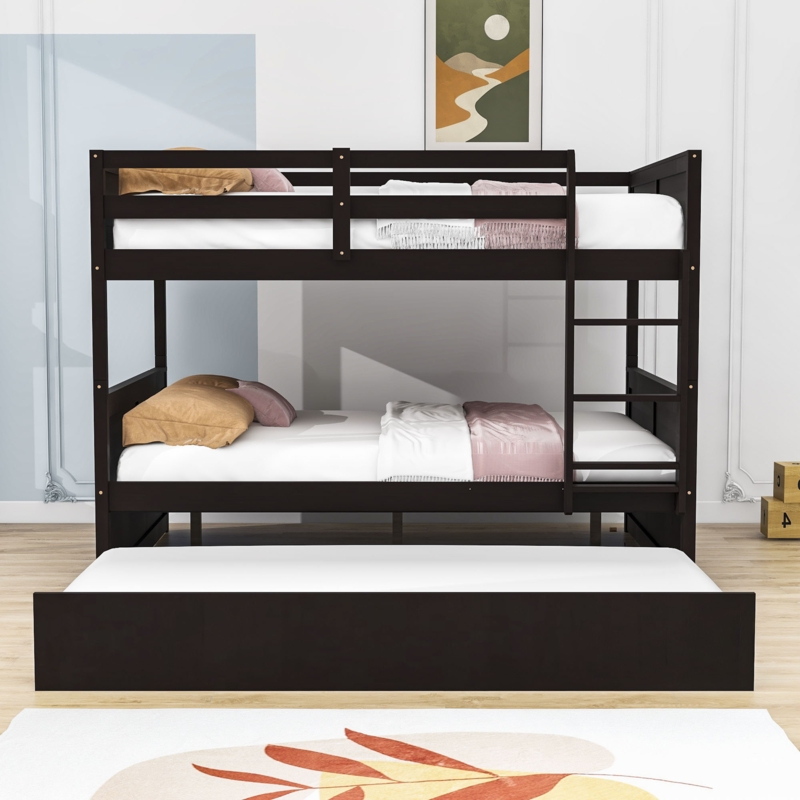 Farasiko Full Over Full Bunk Bed, Wood Bunk Bed with Trundle