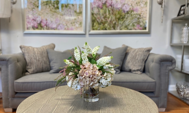 Faux Floral Arrangement with Hydrangeas and Lilacs