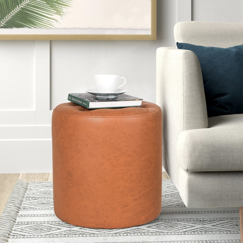 Faux Leather Ottoman