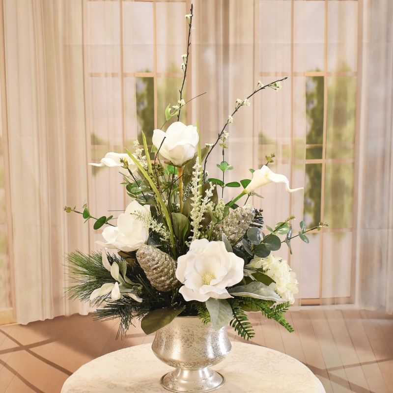 Faux Silk Magnolia Arrangement in Vase