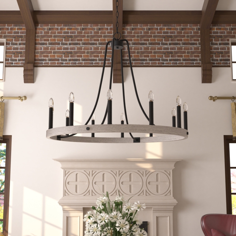 Finchley 12 - Light Steel Dimmable Candle Style Wagon Wheel Farmhouse Chandelier UL Certified