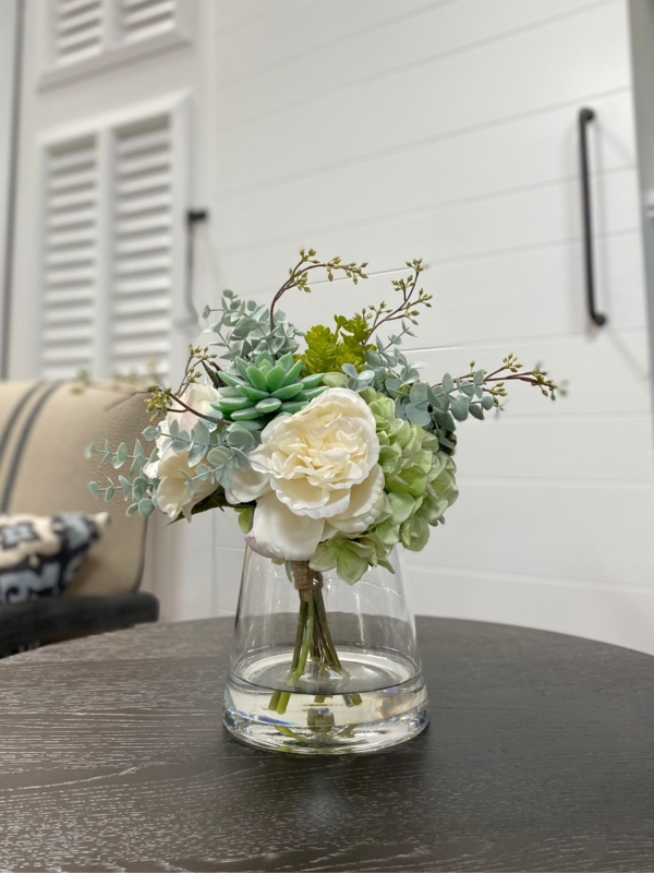 Floral Arrangement with Peonies, Succulents and Eucalyptus