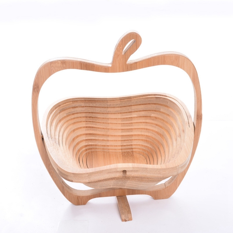 Folding Fruit Basket APPLE Bowl Collapsible Bamboo Basket