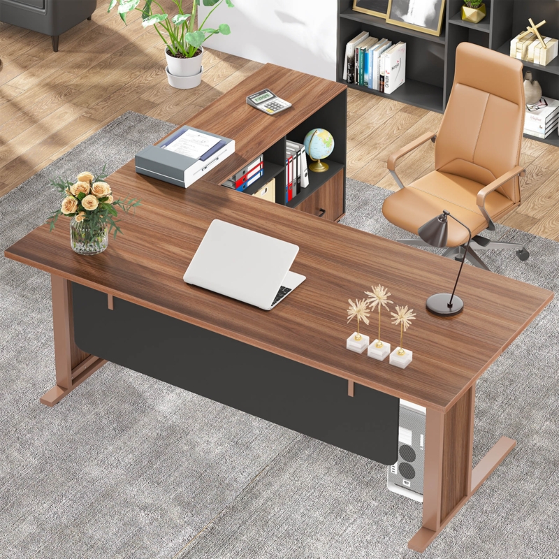 Forris L-Shaped Metal Base Executive Desk