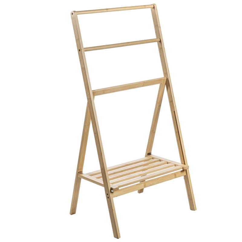 Freestanding Bamboo Folding Towel Stand with Shelf