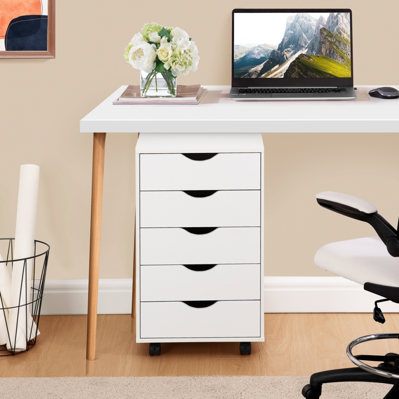 Garysburg 26'' Tall 5 Drawer Filing Cabinet, Wood Storage Cabinet with Wheels