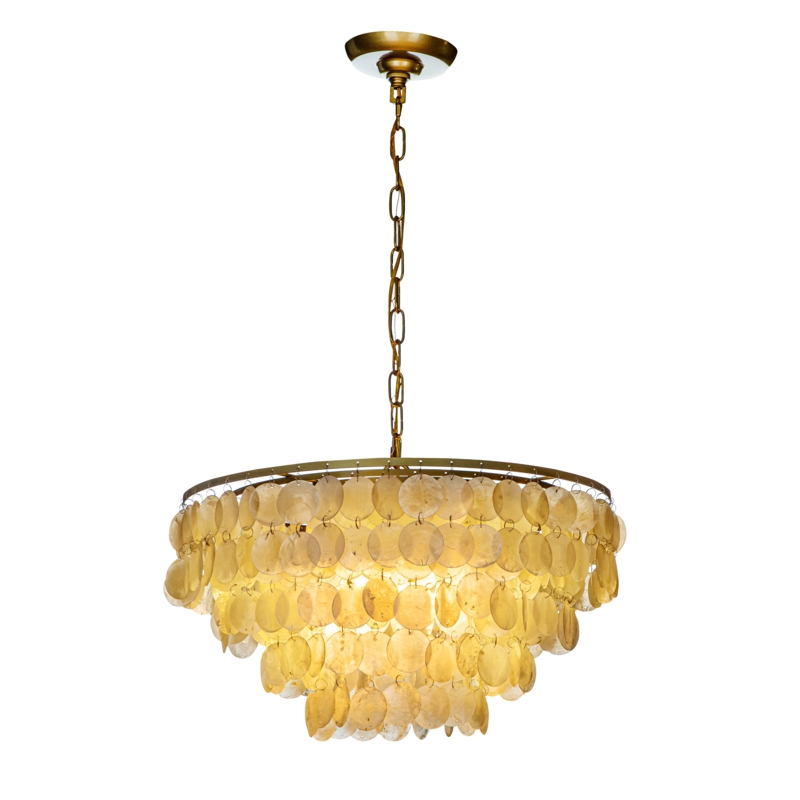 Giesen 4-Light Farmhouse Tiered Antique Gold Capiz Chandelier with Seashell Accents