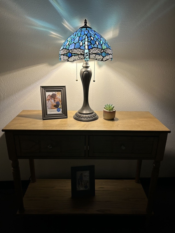 Gleb Tiffany Table Lamp Stained Glass Dragonfly LED Bulbs Included 22"H x 12"W