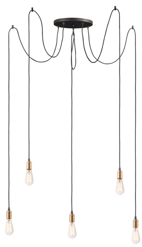 Glenwood 5 - Light Black/Antique Brass Cluster Pendant