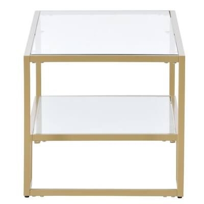 GODEER 45 .20 in. Gold Rectangle Glass Coffee Table Metal with Stained White Tempered Glass, 2-Tier Cocktail Tables