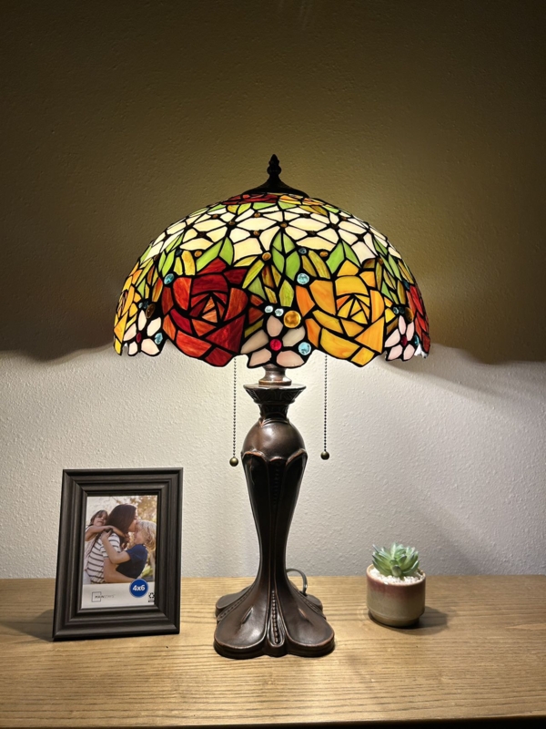 Godric Tiffany Table Lamp Stained Glass Rose Flowers Included LED Bulbs 24"H*16"W