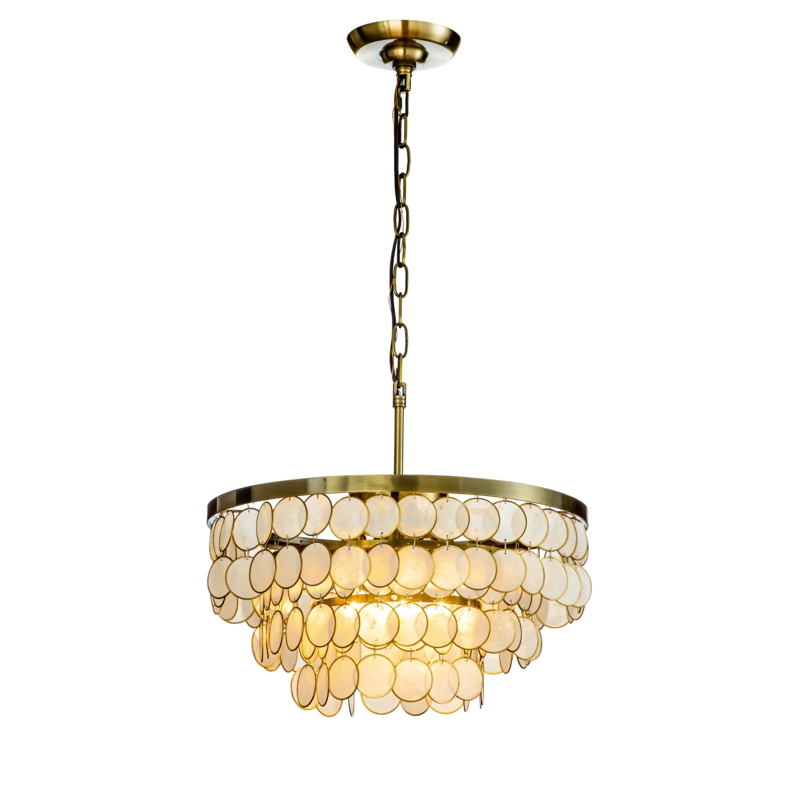Gohar 4-Light Unique/Statement Round Coastal Capiz Shell Chandelier With Natural Seashell Accents
