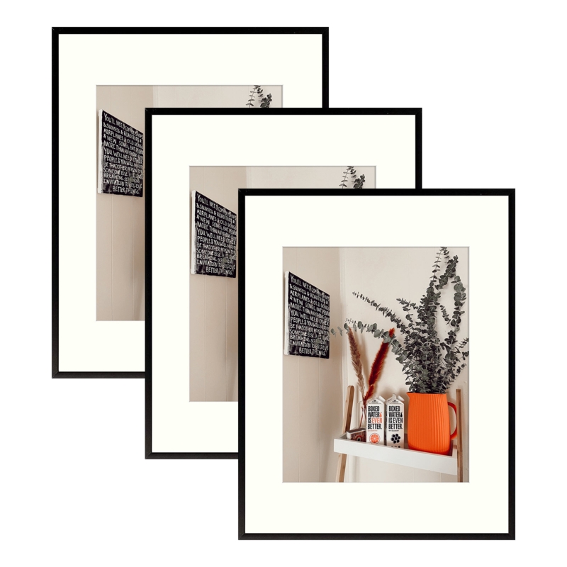 Grattan 11x14 Aluminum Picture Frame Black, Displays 8x10 Photo With Mat, Metal Frame for Wall Mount