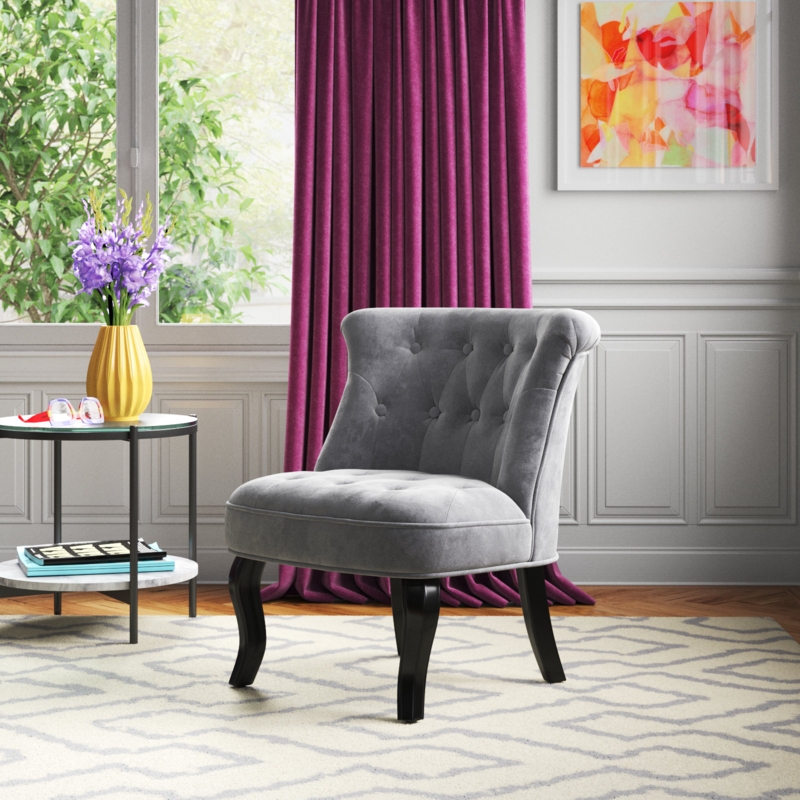 Grenier Traditional Velvet Upholstered Wingback Side Chair with Button-Tufted