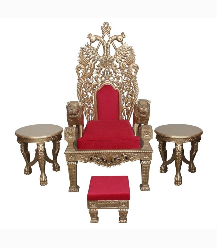 Guruji Chair/Deity Chair/Royal Throne Maharaja Ji Chair in Teak Wood Antique Gold Leaf