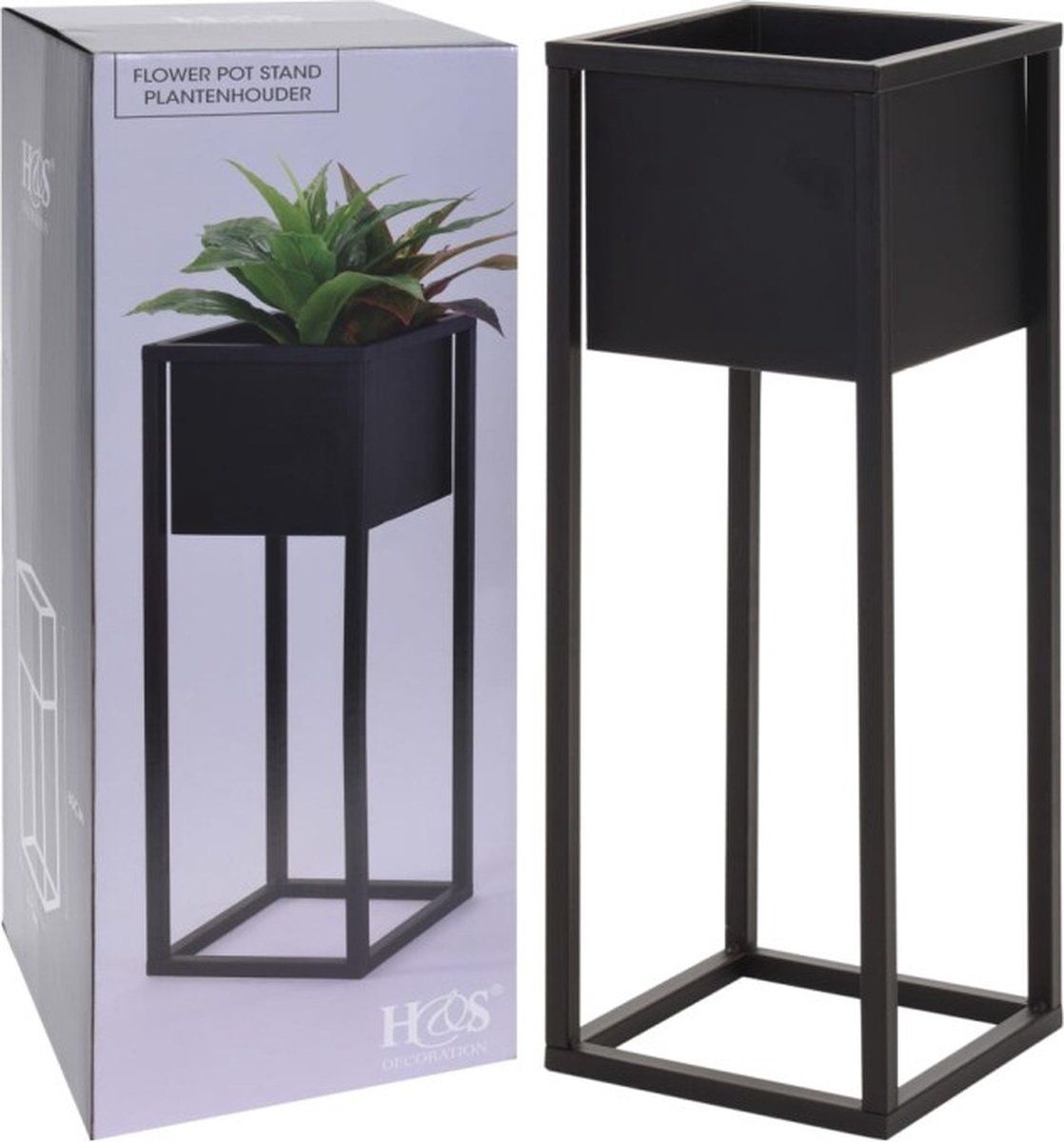 H&S Collection Bloempot op standaard 60 cm metaal zwart