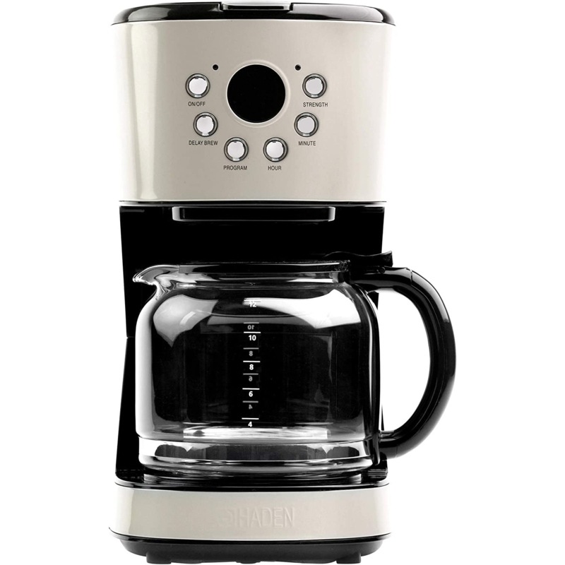 Haden Retro Style 12 Cup Programmable Home Coffee Maker Machine W/ Carafe, Putty