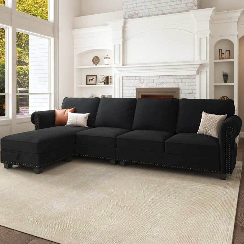 Haylen L-Shaped Sectional Couch Velvet Small Sectional Sofa with Chaise