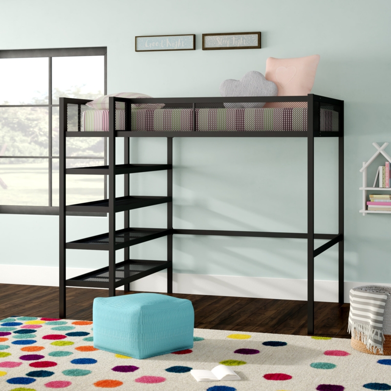 Hileman Twin Metal Loft Bed with Bookcase by Viv + Rae