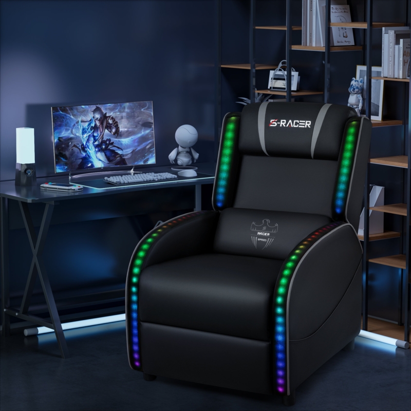 Homall Faux Leather PC & Racing Game Chair with RGB LED Lights and Massage Lumbar Support