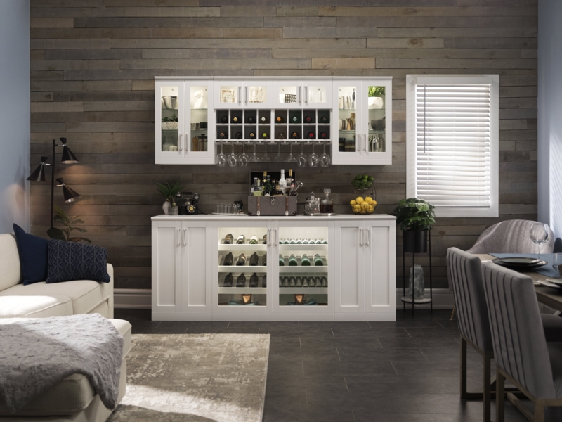 Home Bar 21" Shaker Style 8 Piece Cabinet Set with Wall Wine Rack