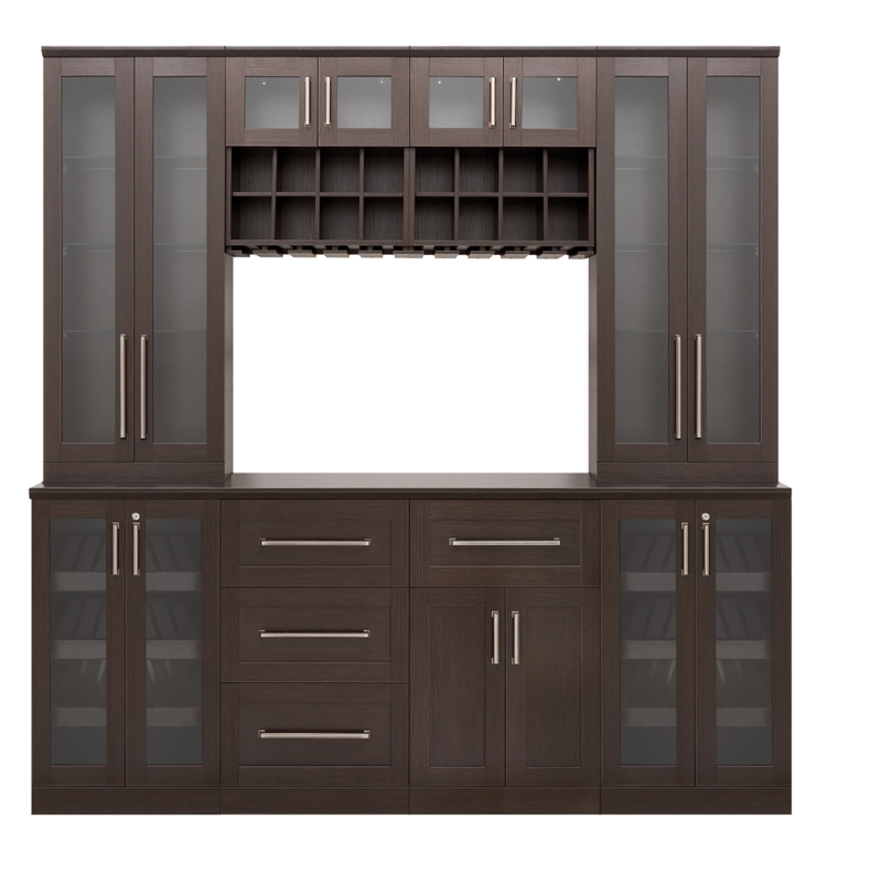 Home Bar 21" Shaker Style 9 Piece Cabinet Set with Wall Wine Rack Storage