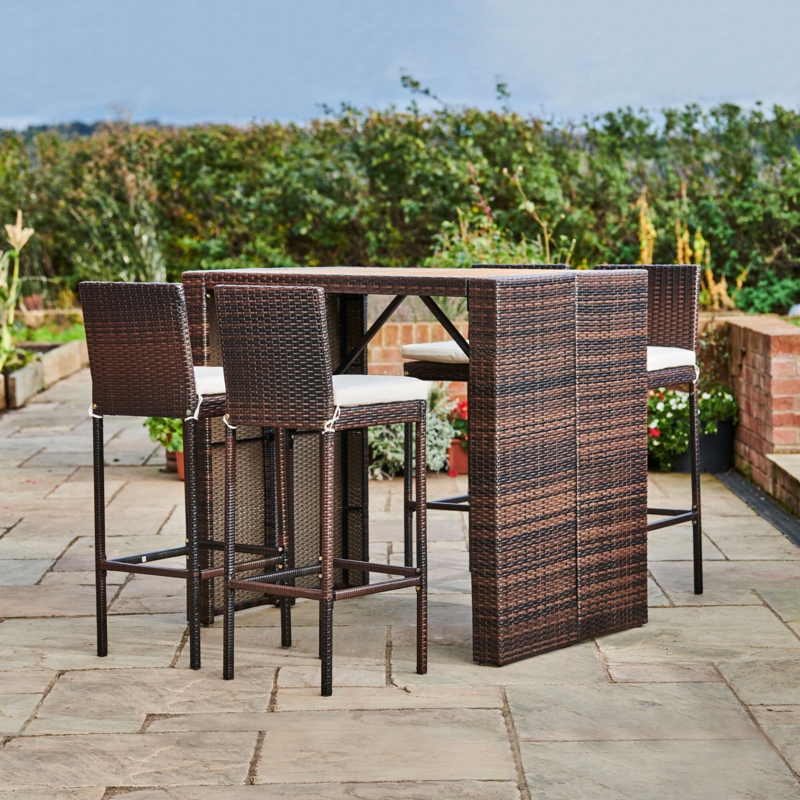 Home Outdoor 5-Piece PE Rattan u0026 Acacia Wood Dining Set