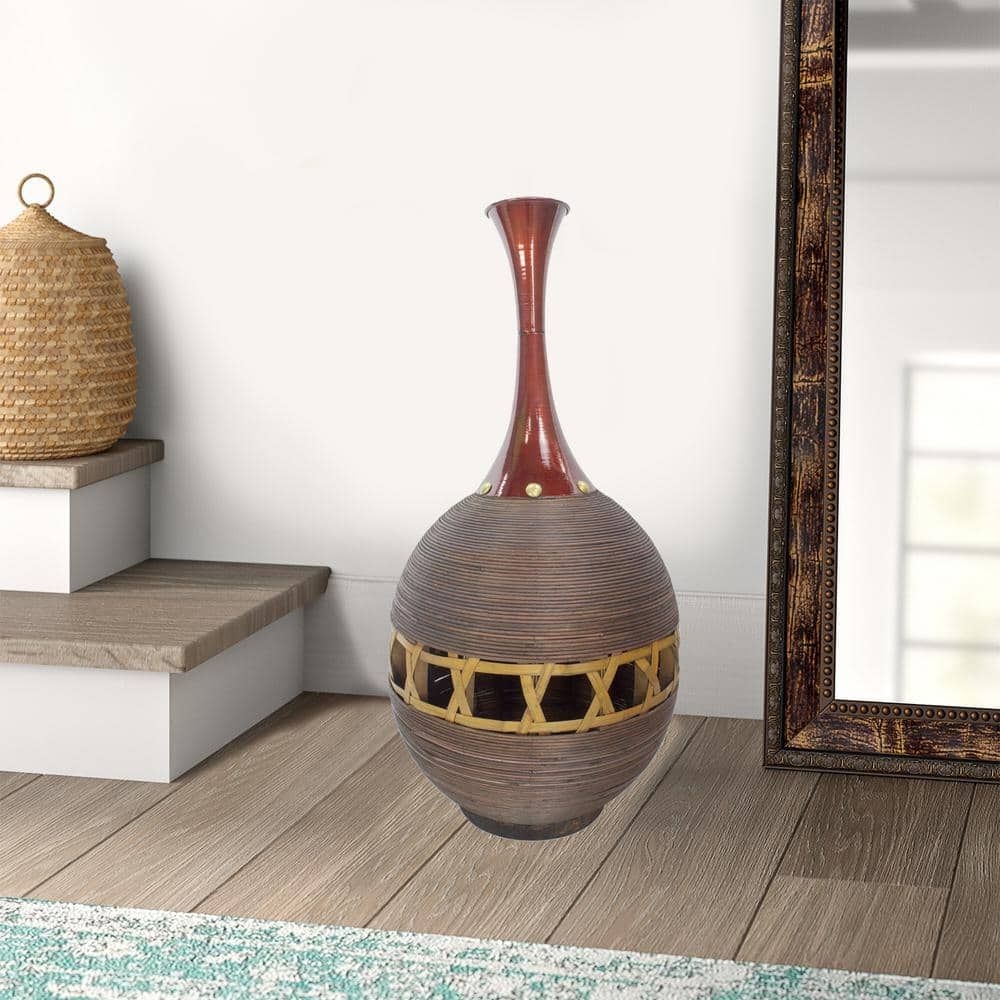HomeRoots Shelly Champagne Bamboo Decorative Vase, Beige