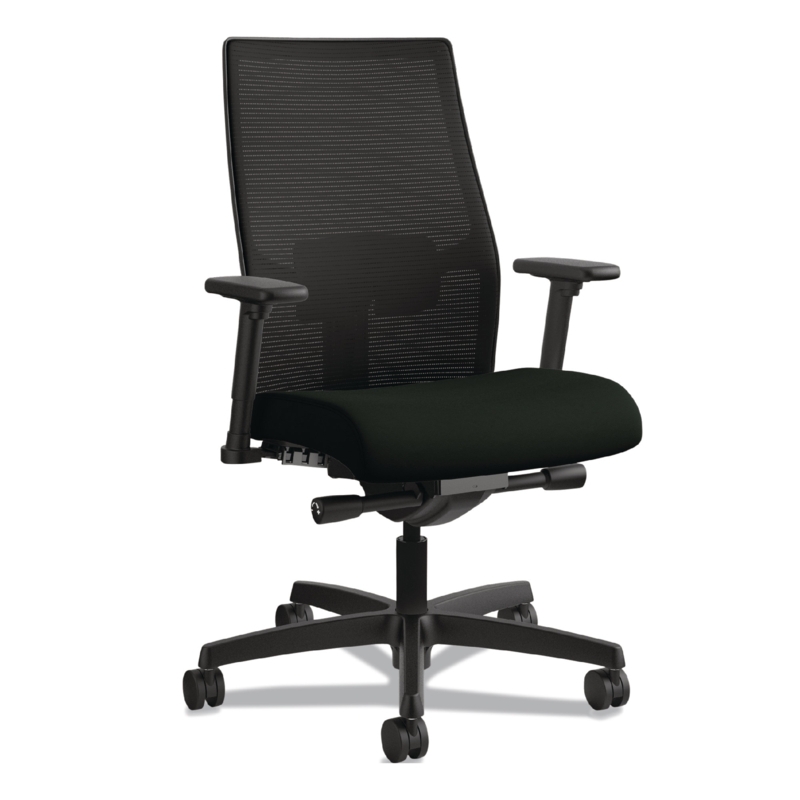 HON Ignition 2.0 4-Way Stretch Mid-Back Mesh Task Chair, Black Seat/Back, Black Base