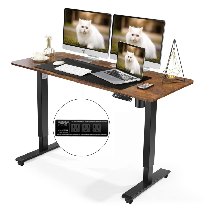 Hubing 59" Electric Height Adjustable Standing Desk With 2 Usb Ports And 3 Power Outlets