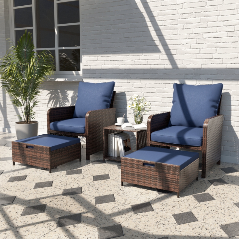 Idamarie Wicker/Rattan 2 Person Seating Patio Conversation Sets With Ottoman